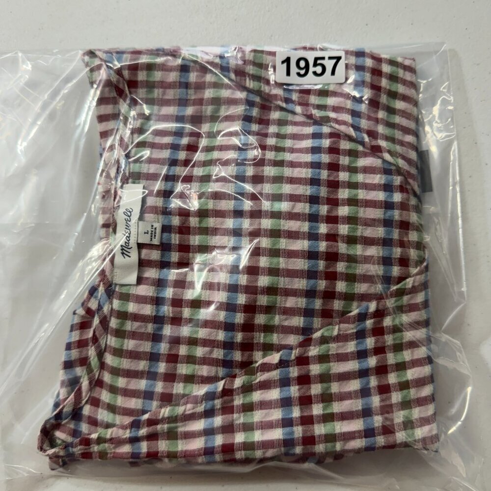 Madewell Gingham Tie-Front V-Neck Cotton Top Size L - Picture 9 of 9
